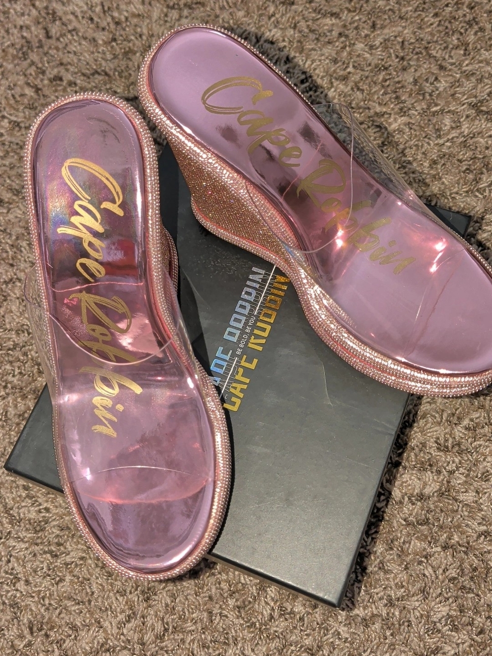 Cape Robbin Rose Pink Sparkle Wedge Slide Sandals